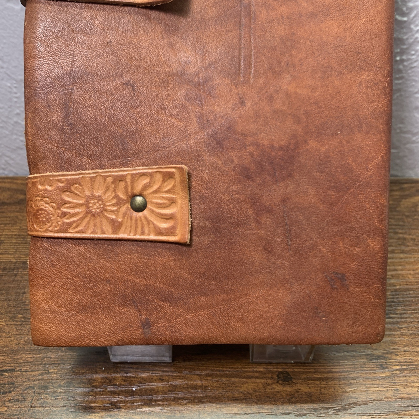 Leather Floral Embossed Journal Notebook with Straps Made in Italy
