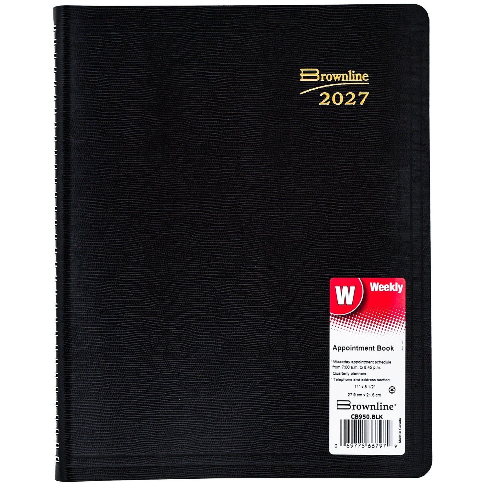 2025 Brownline CB950.BLK Weekly Appointment Book, 8-1/2 x 11″