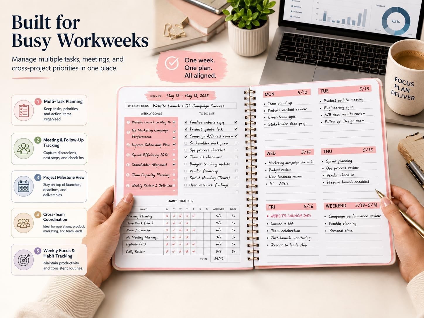 Chic A5 Weekly Planner & To-Do List Notebook with Habit Tracker – 5.7 x 8 inches