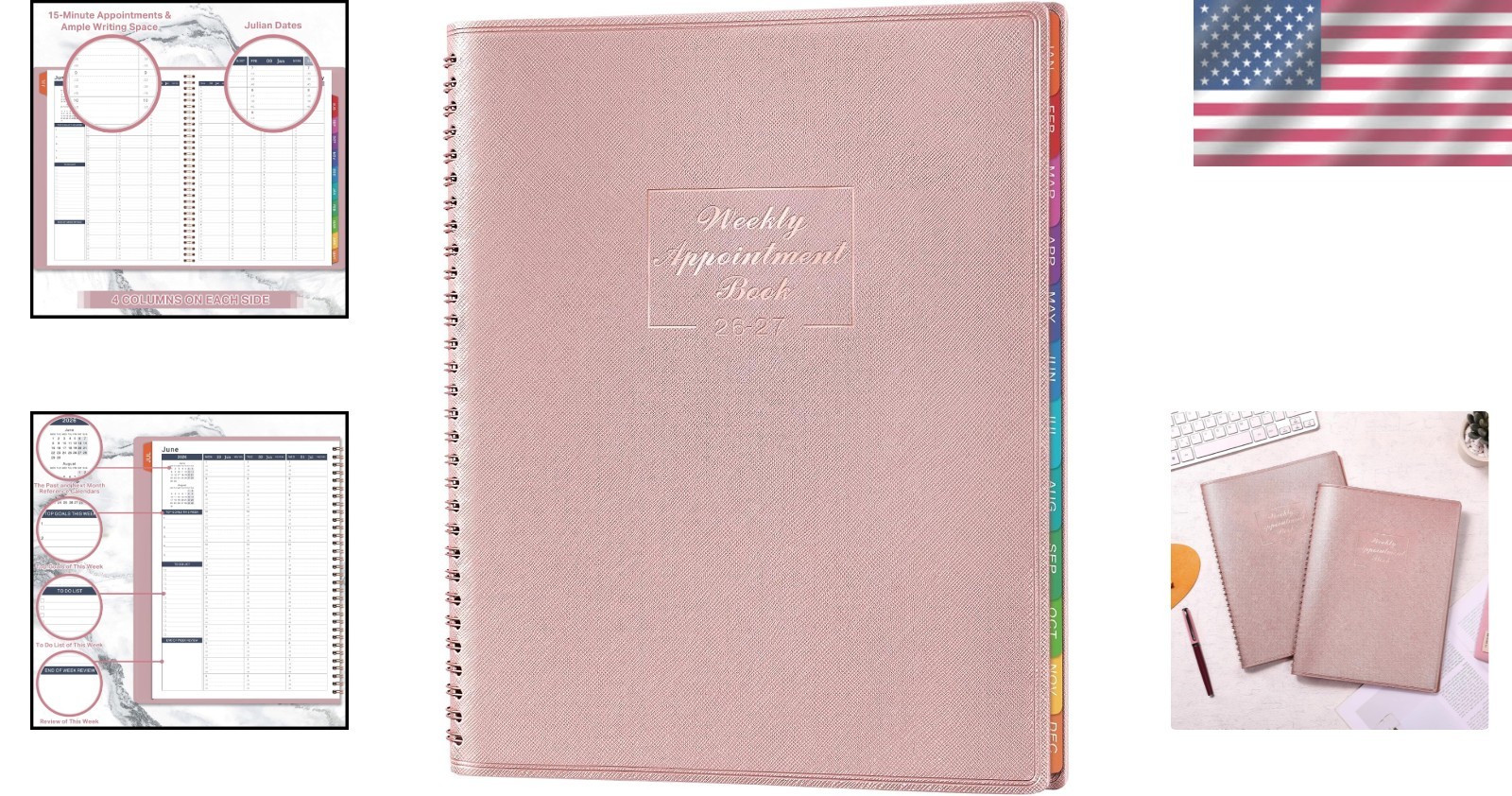 Elegant Rose Gold Hourly Appointment Planner 2026-2027 – Spiral Bound Design