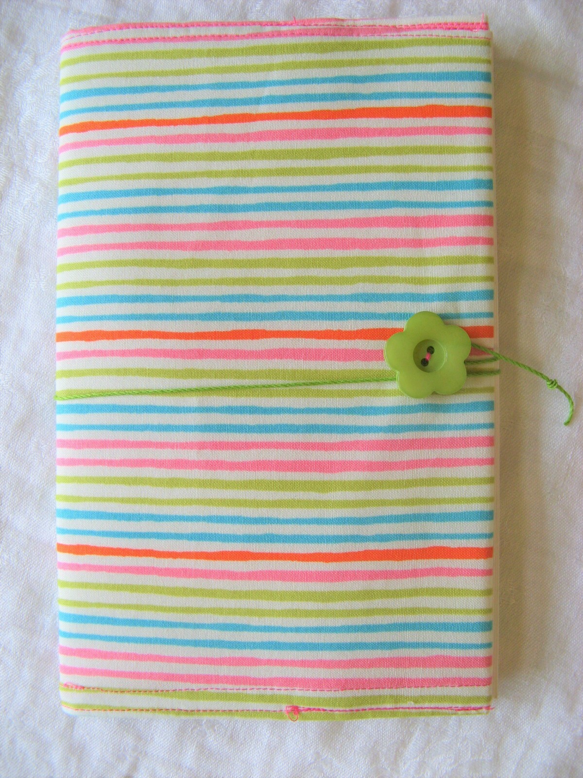 Handmade Fabric Covered Notebook / Journal Multi-Colored Stripes Button & String