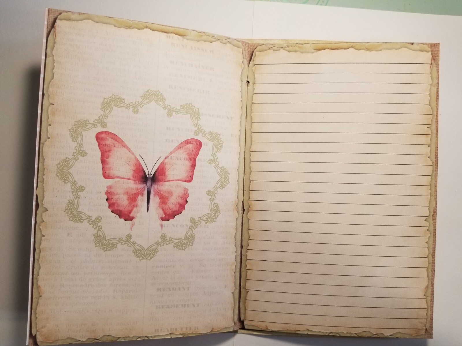 Junk Journal Blank Booklet “BUTTERFLIES & ROSES”Foral Pink Roses LG 5.5×8.5 40pg