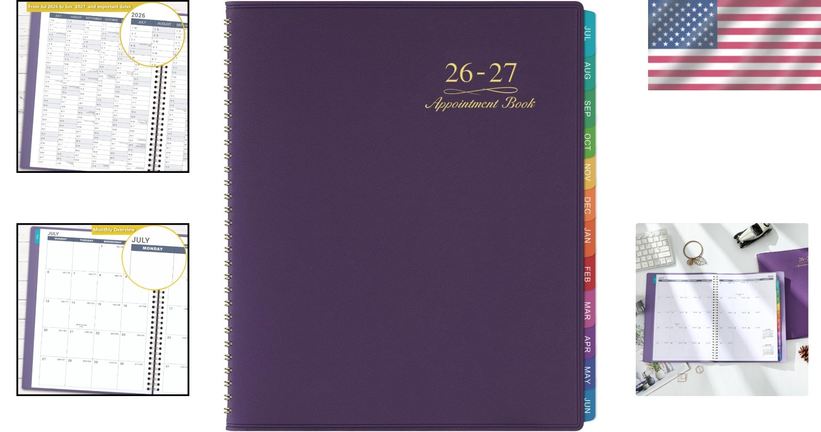 Classic Wirebound Appointment Book 2026-2027 – 15-Minute Planner with Tabs