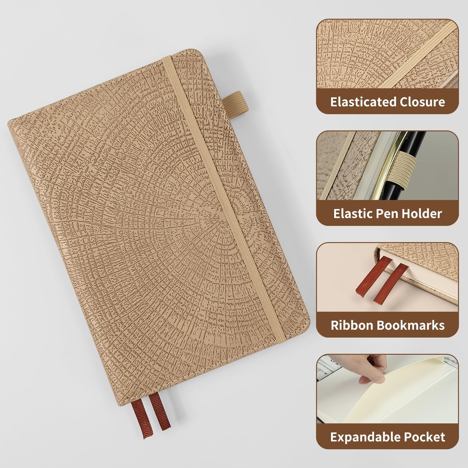 Lined Journal Notebook,256 Pages,A5 Size (5.7” x Lined-A5, Khaki