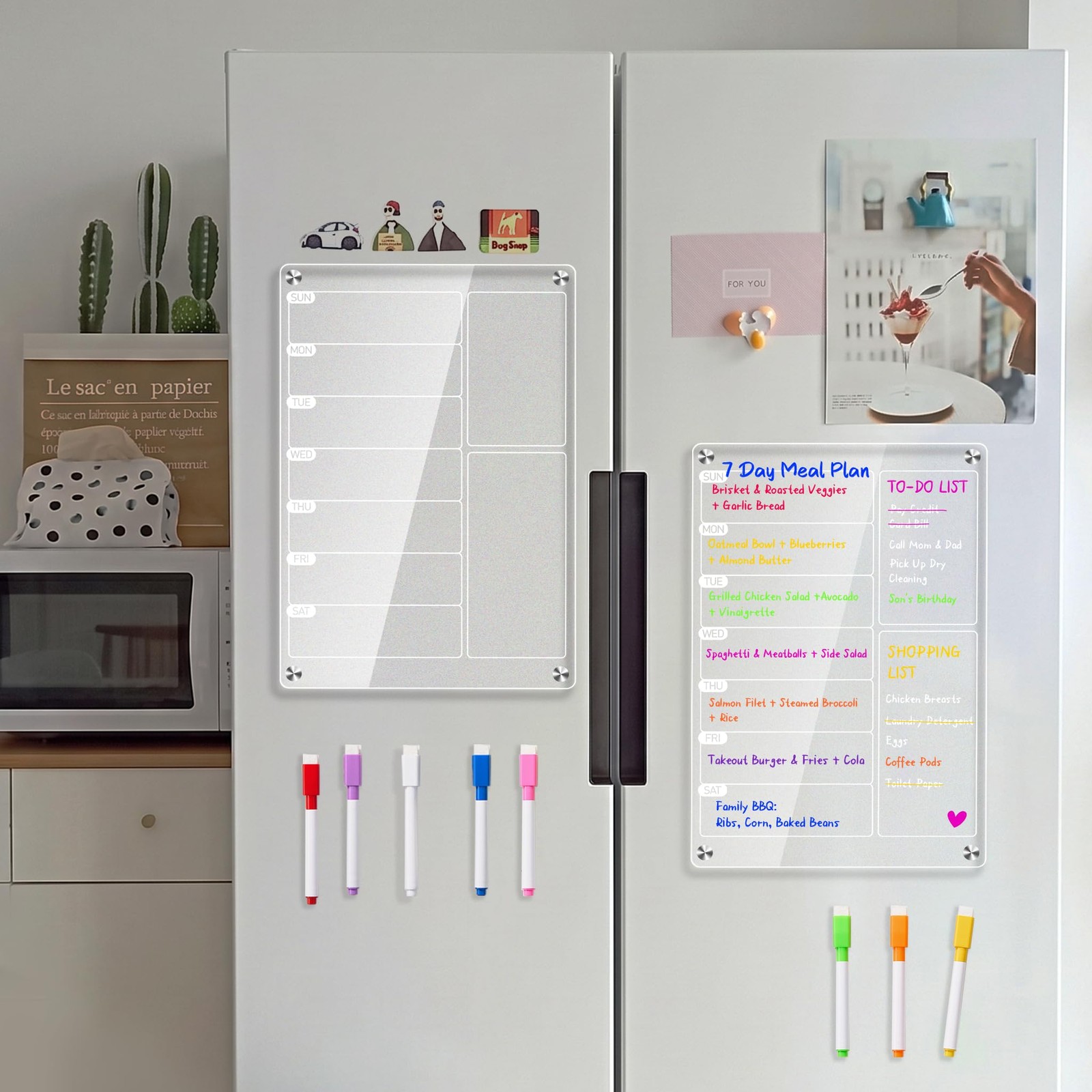 2 Pack Clear Acrylic Magnetic Meal Planner for 12″ x 8″,
