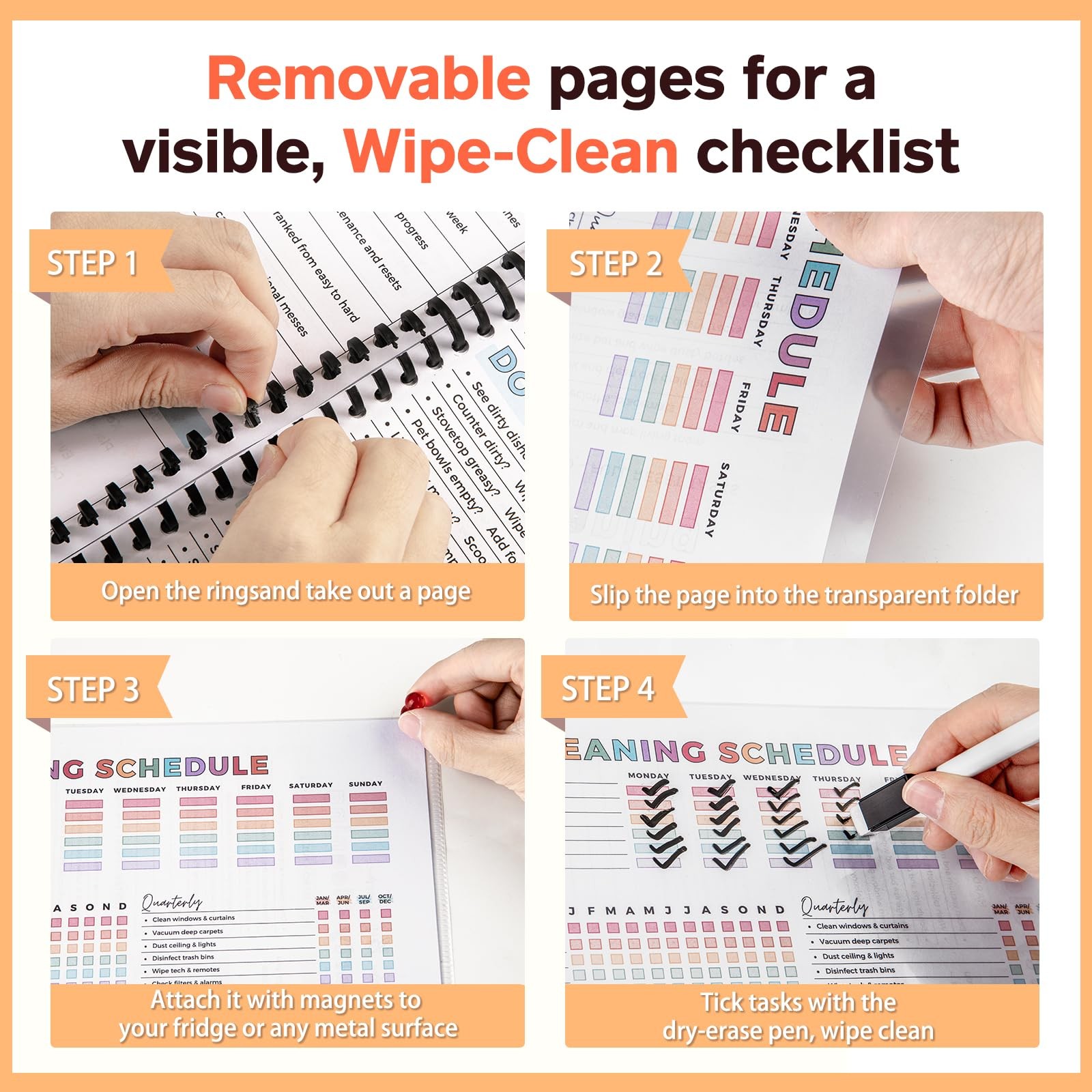 ADHD Cleaning Planner, DryErase Sleeve + Paper Pages, Removable Ring Binder, …