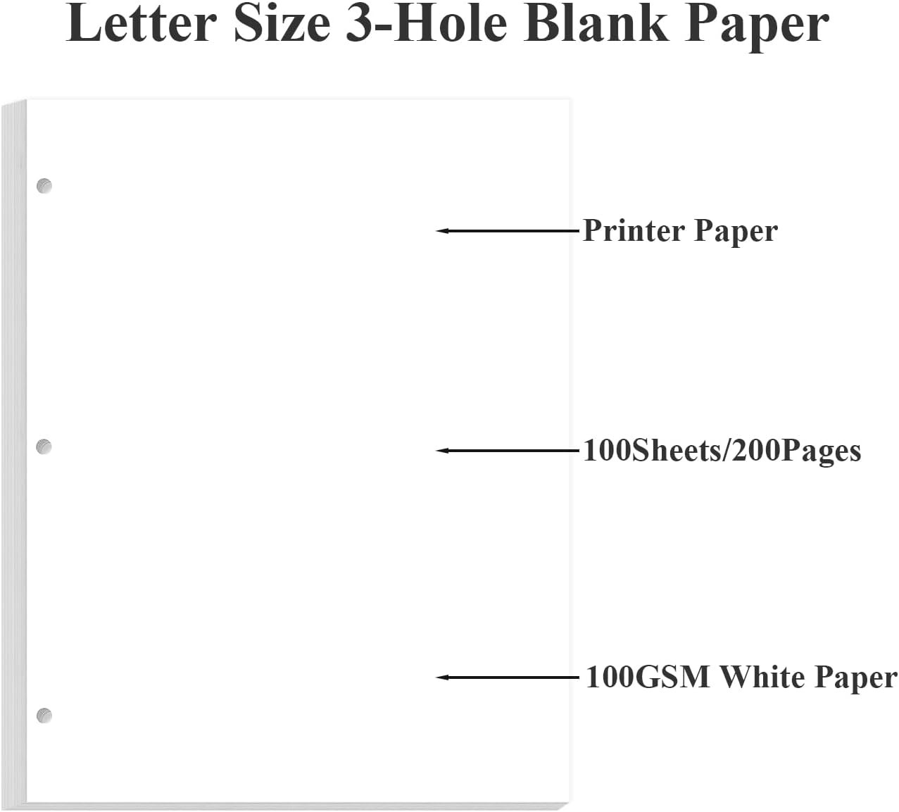 A4 Blank Filler Paper 3-Hole Blank Paper 100Sheets / 200Pages Loose-Leaf Pape…