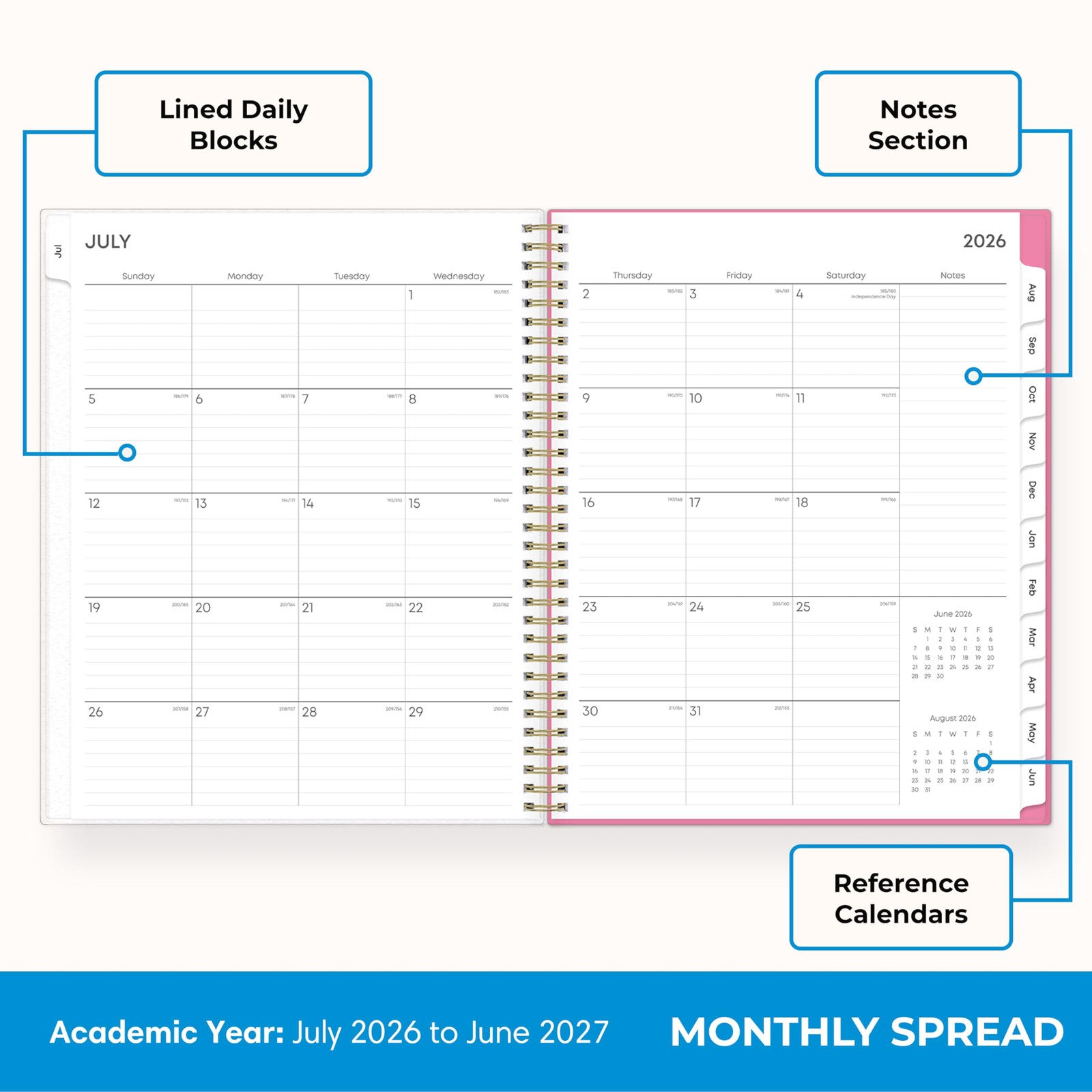 Academic Planner 2026 2027 Weekly Monthly July June 8.5×11 Flexible Cover Wirebo