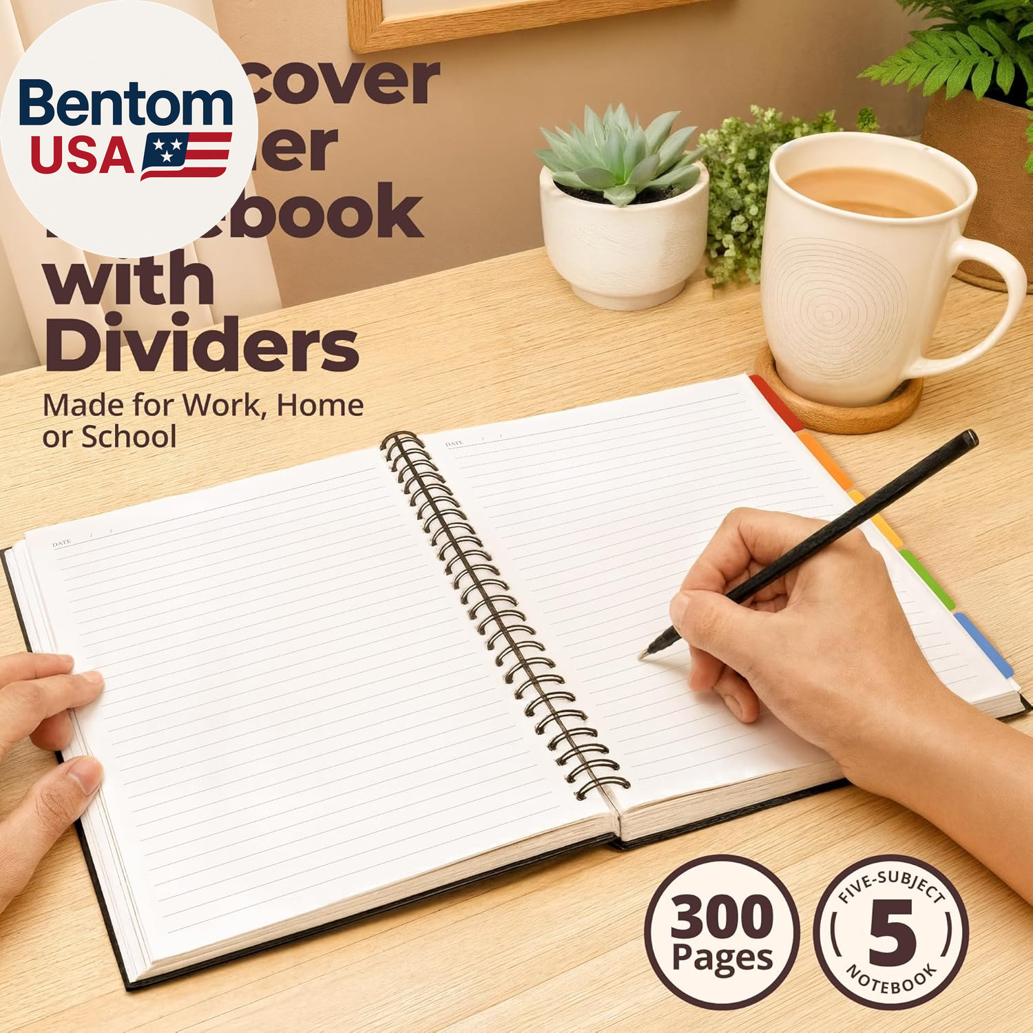 Hardcover Leather Lined Spiral Notebook 8X10″ with Removable Dividers – Black –