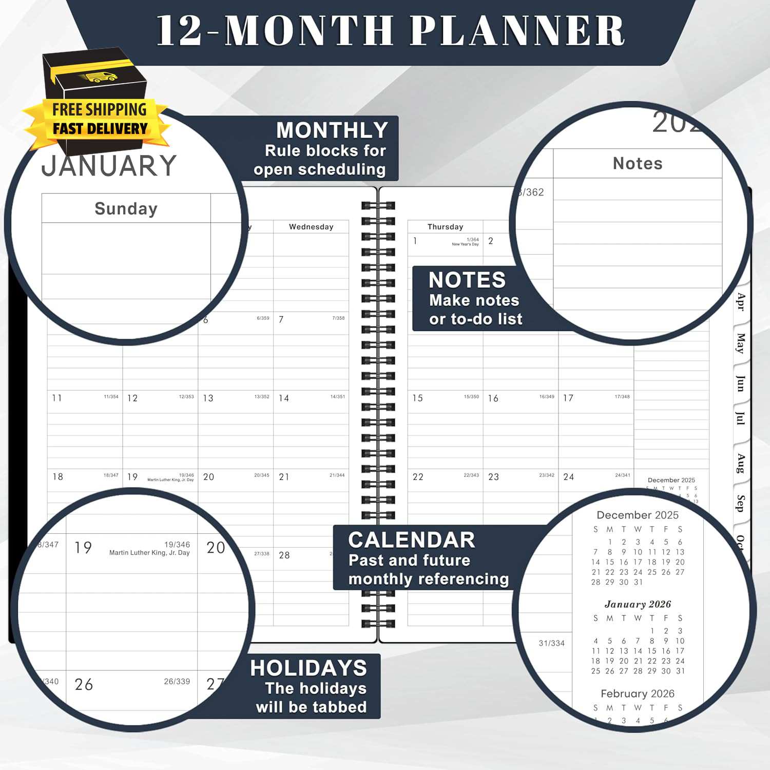 2026 Planner – 8” × 10”, Planner Weekly and Monthly 2026, from JAN to DEC 2026,