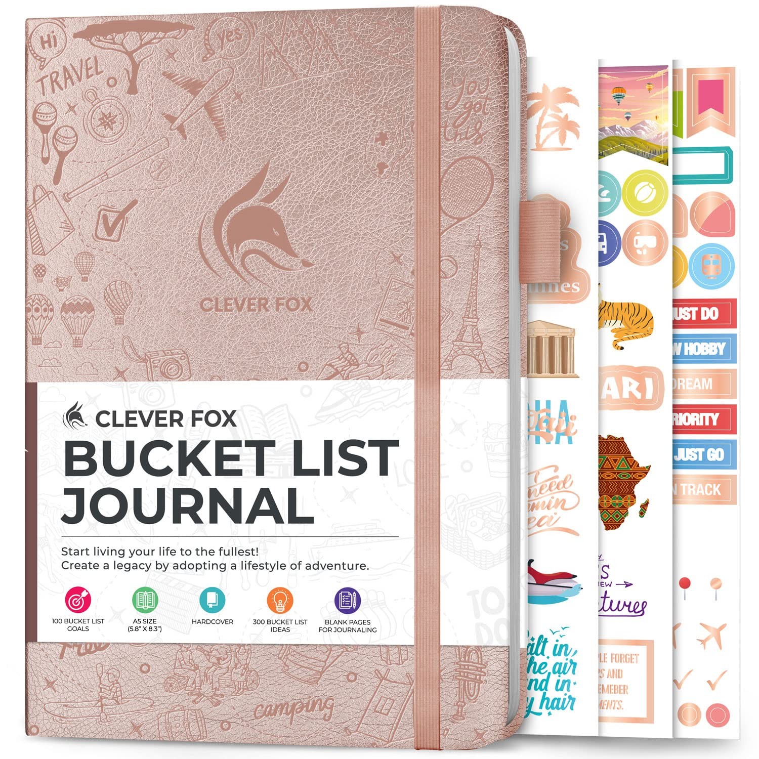 Clever Fox Bucket List Journal – Inspirational A5 (5.8″ x 8.3″), Rose Gold