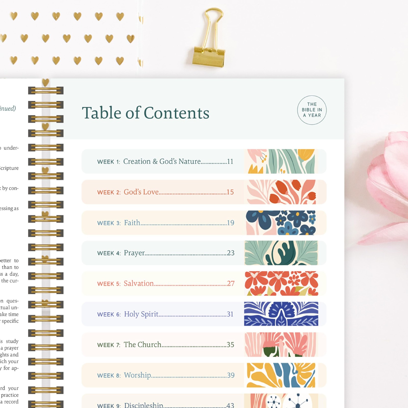 Official Spiral Bible® The Bible in a Year | 52 Week Guided 8.5 X 11, Floral