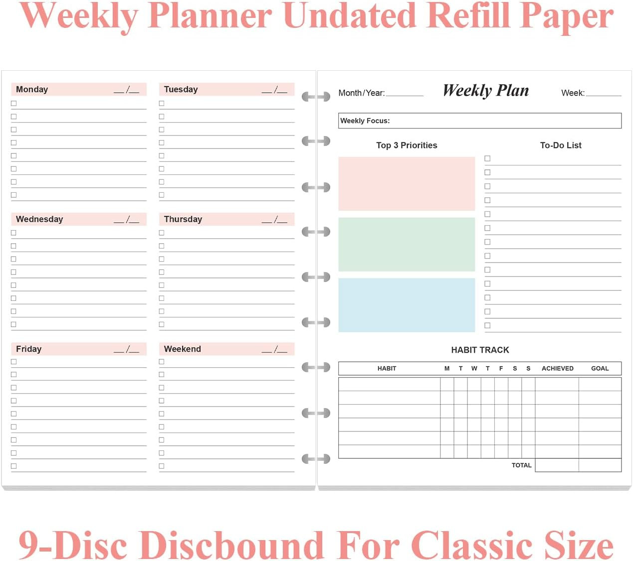 9 Disc Weekly Planner Undated Refills – Classic Size 53 1-pack, Colorful