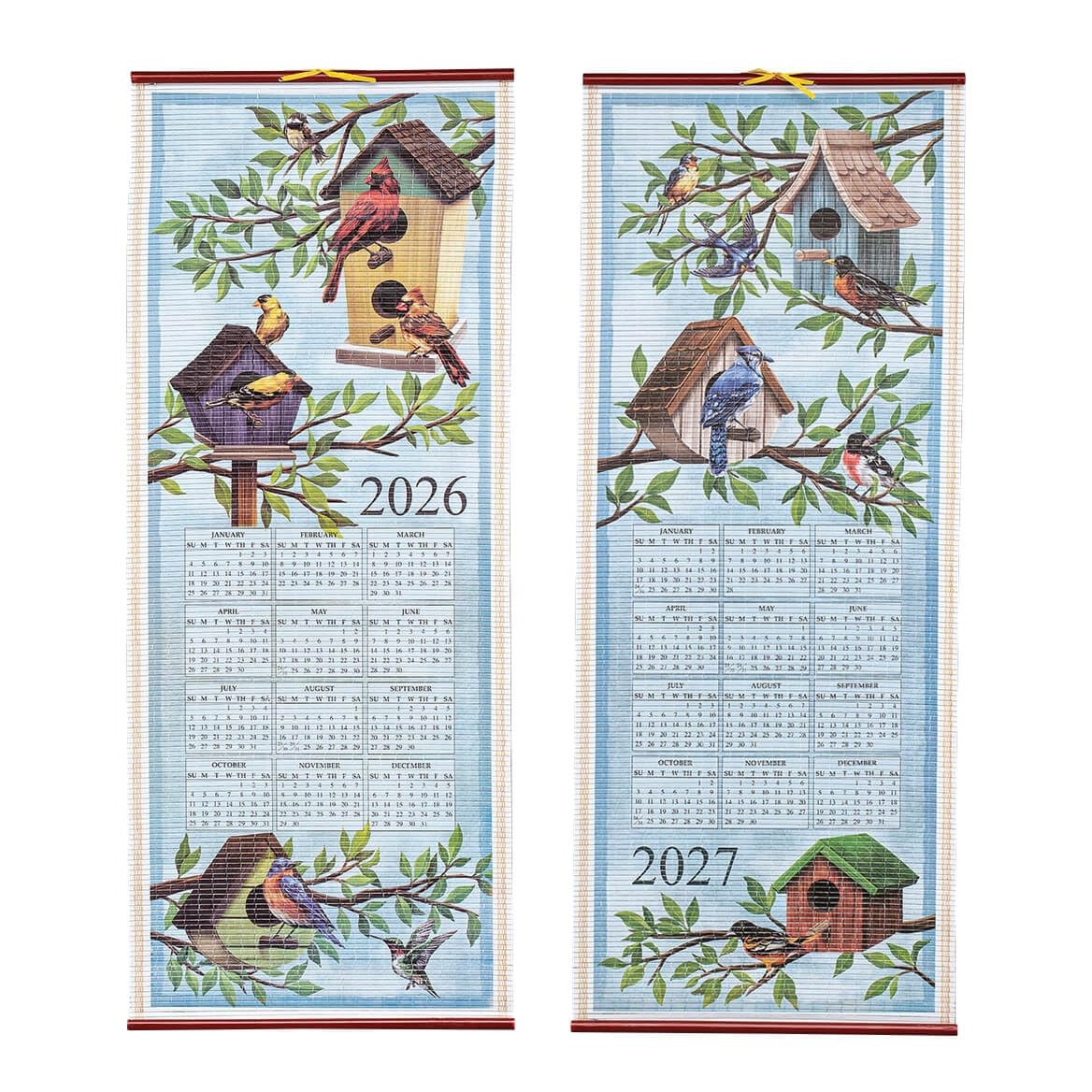 Dual-Sided 2 Year Scroll Calendar, Birds Houses 12.5″W x 33″H,
