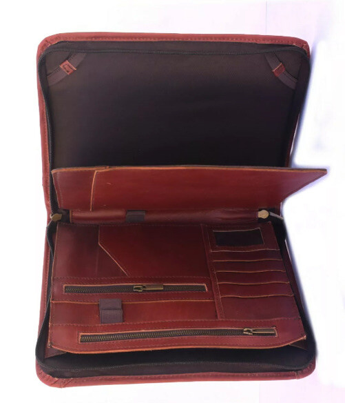 Leather Folder File Portfolio Bag Padfolio Case Laptop Document Vintage bag Raw