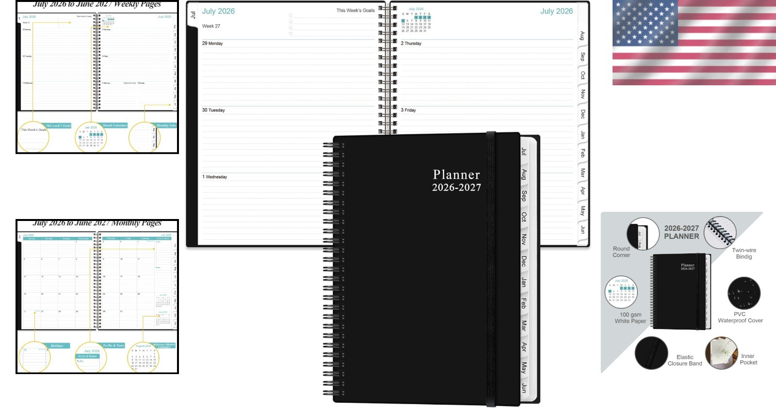 Productive 2026-2027 Planner with Holiday Reminders & Contact Lists, 6.4″x8.5″