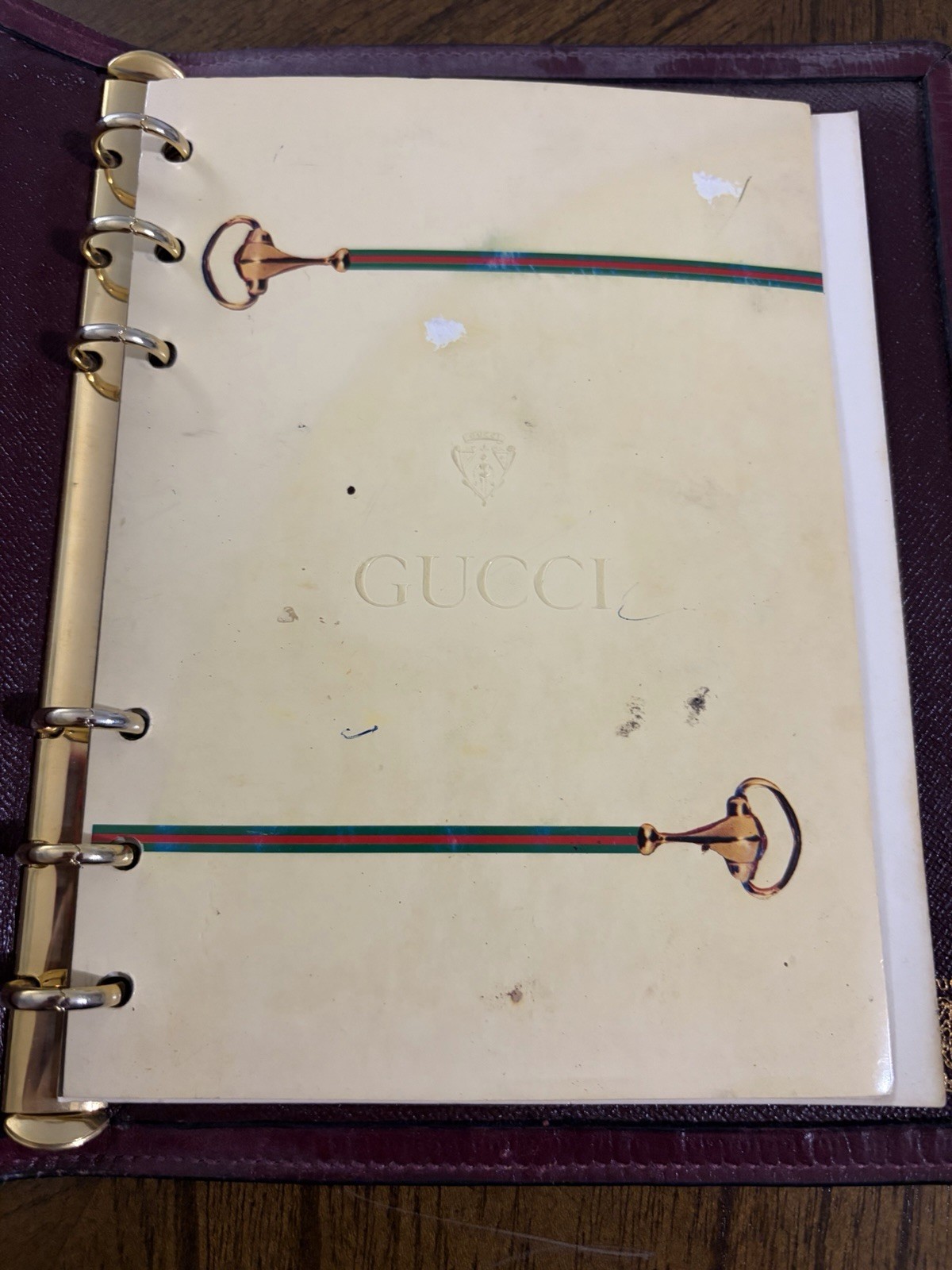 Gucci Address Book Holder Burgundy Leather With Gold tone Hardware