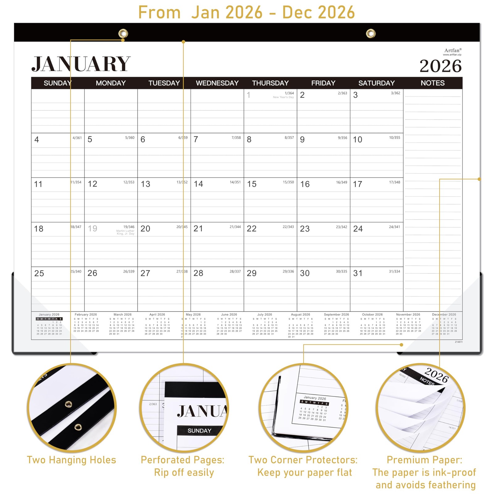2026 Desk Calendar – 2026, Jan.2026 – Dec.2026, 12 16.8″ x 12″