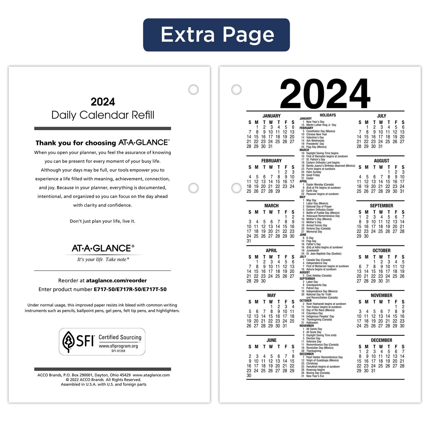AT-A-GLANCE 2024 Daily Desk Calendar Refill, 3-1/2″ x 6″, 3.5″W x 6″H, Black