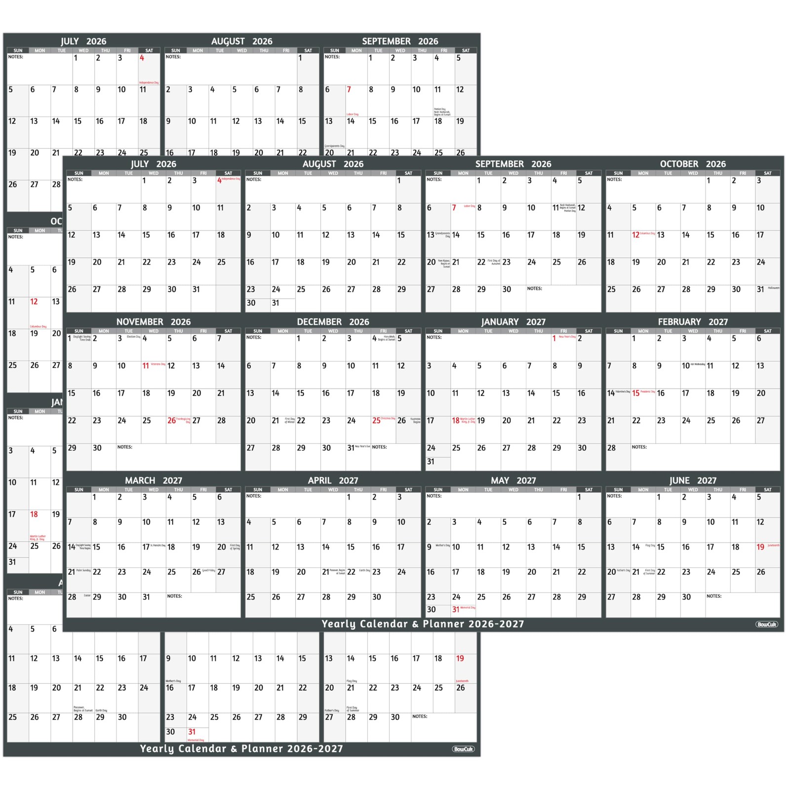 Dry Erase Calendar 2026-2027 – Large Yearly Wall calendar, 38.2” x 25.2”,…