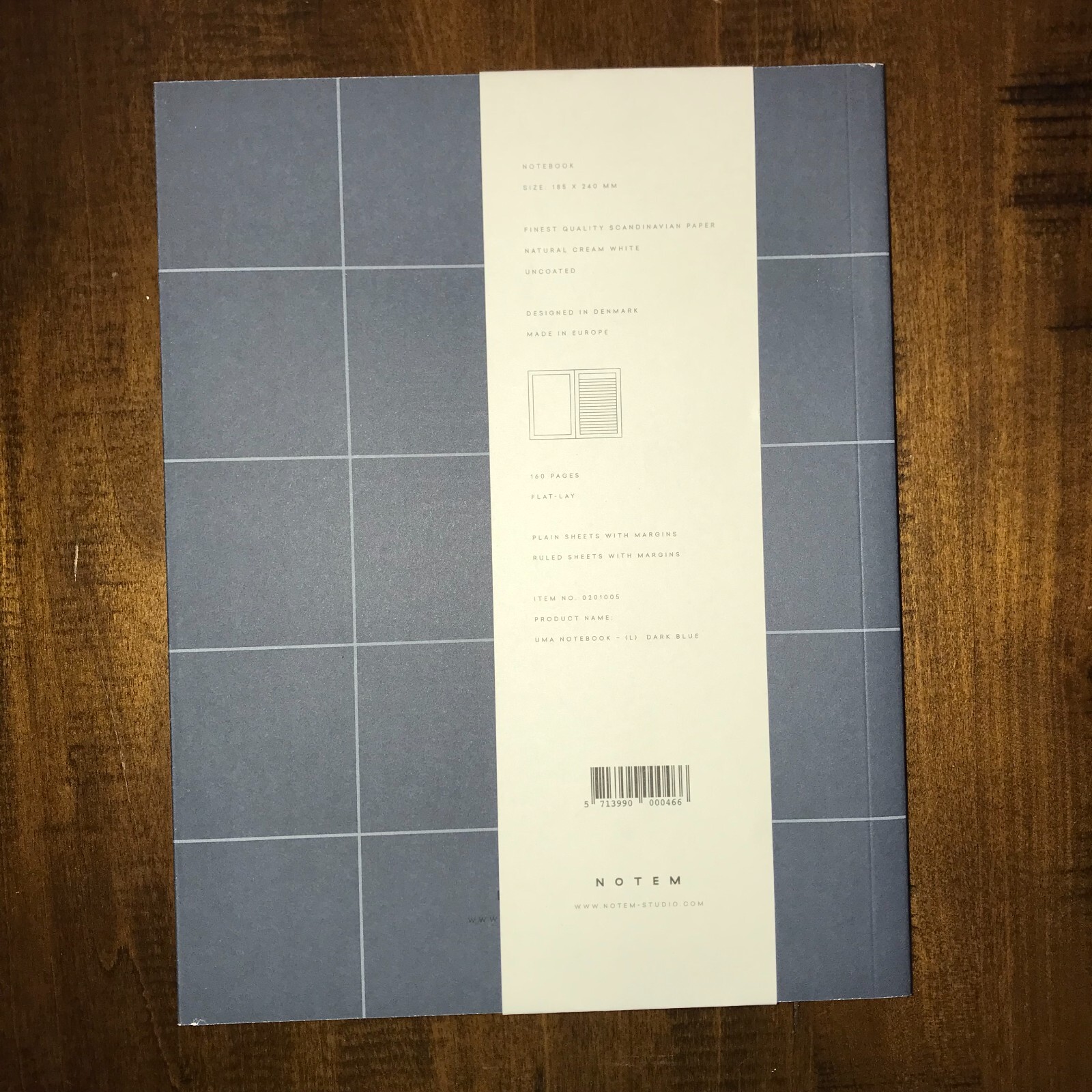 New Writing Journal Notebook, Blue Gray Grid, Blank, Notem Brand 160 Pages