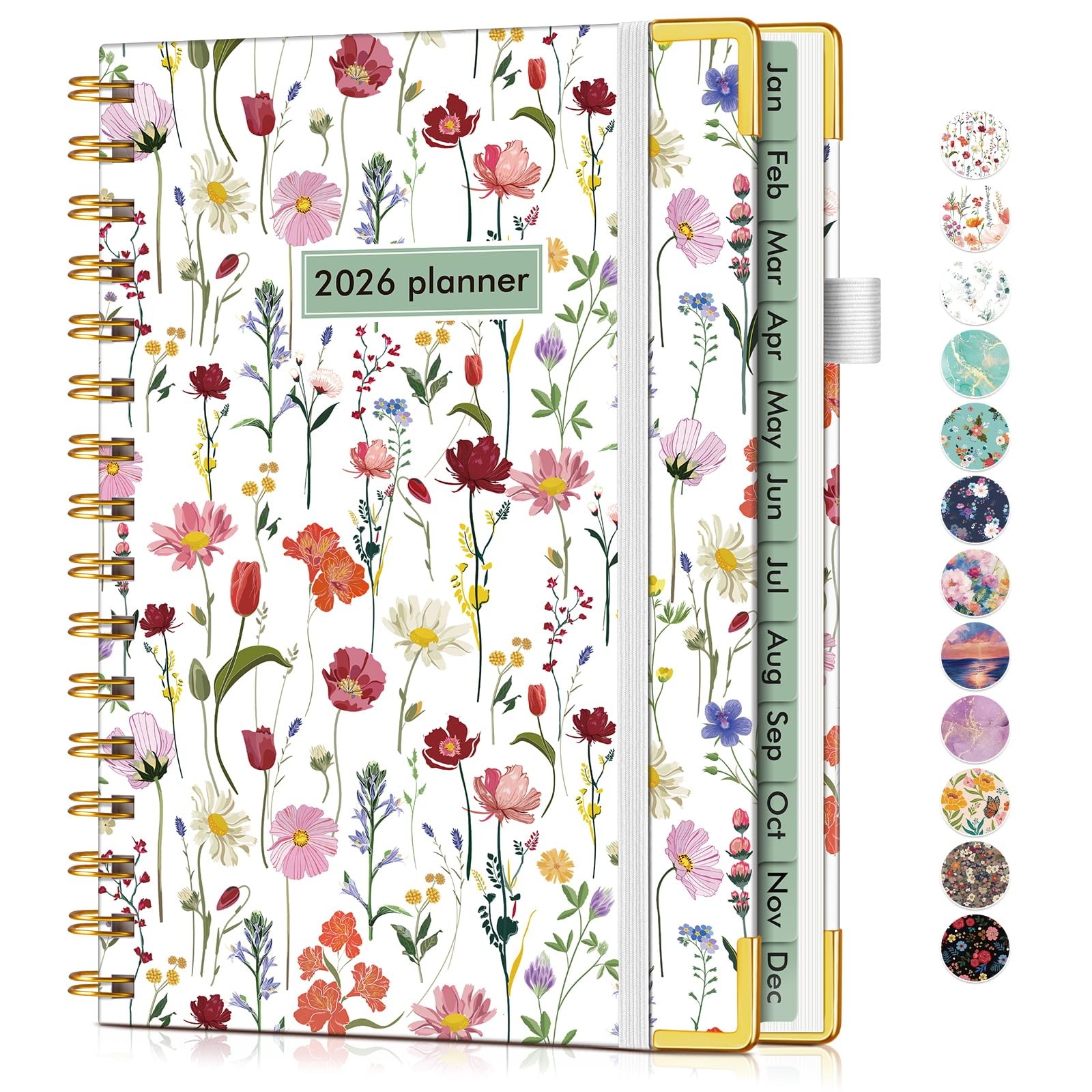 2026 Hardcover Weekly Monthly Planner A5 Spiral Agenda Wildflower Cover