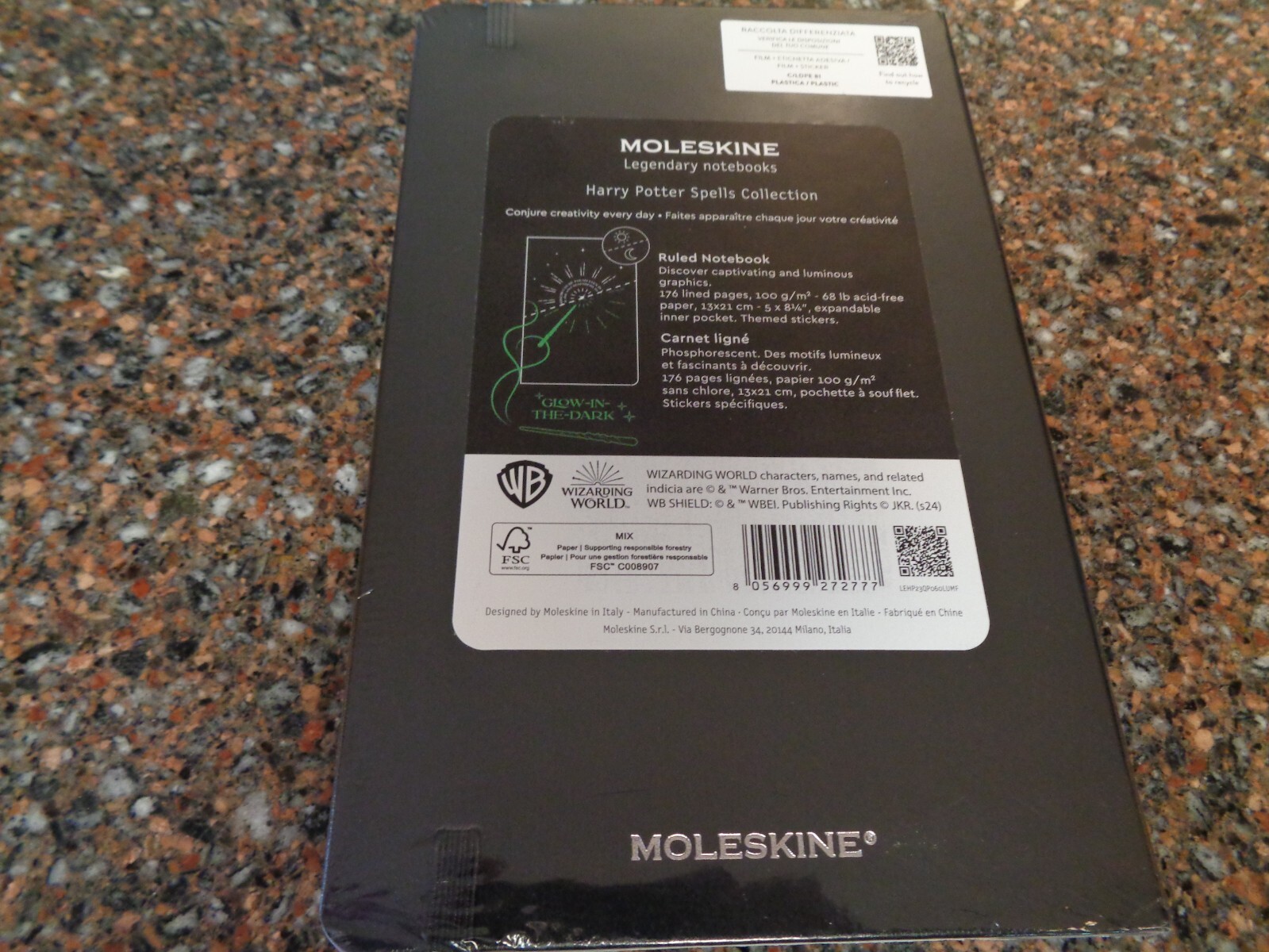 Moleskine Harry Potter Lumos Notebook Hard Cover, Ruled, Large Glow in Dark New