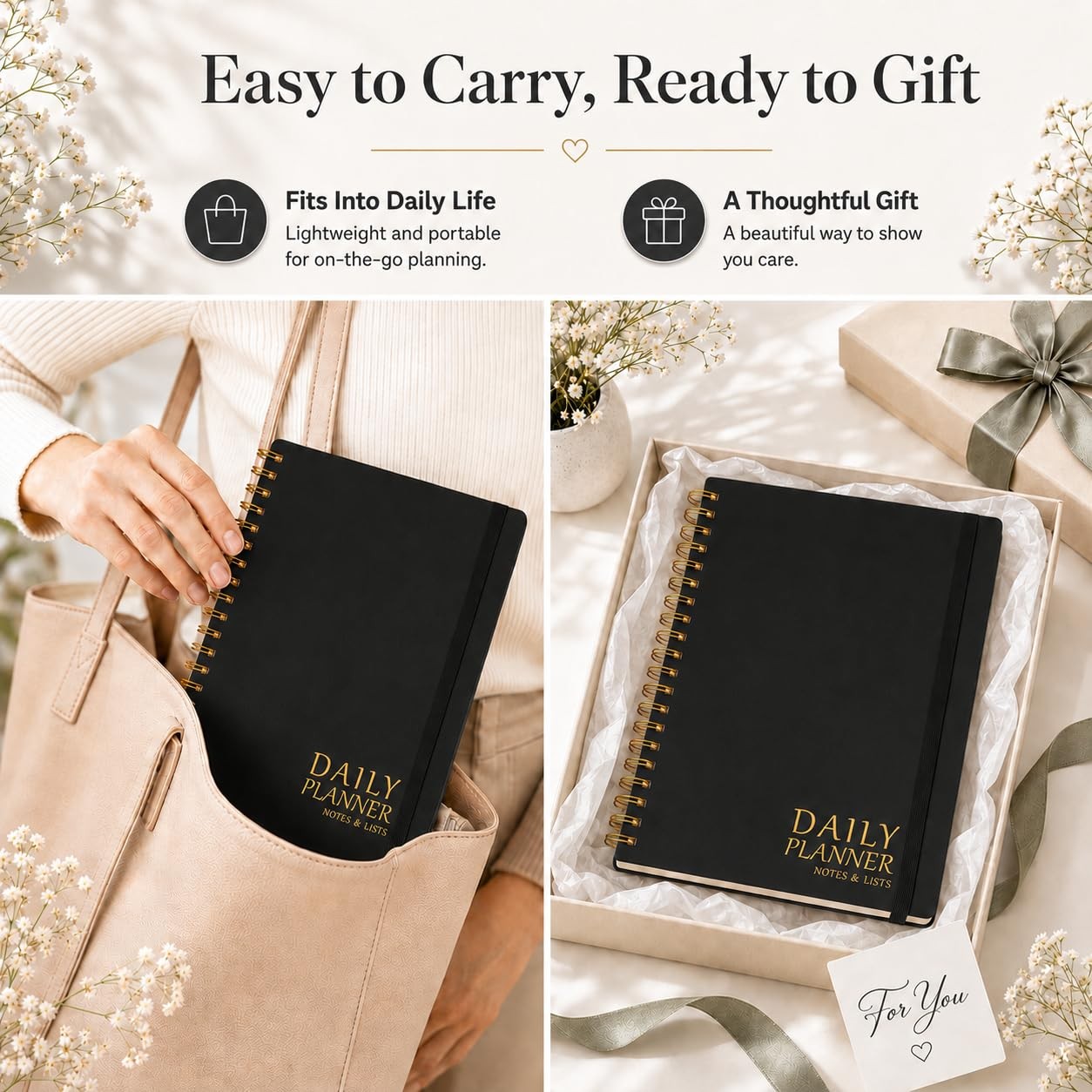 Daily Planner with Hourly Schedules – Undated To Do 5.5 x 8.5 inches, a.Black