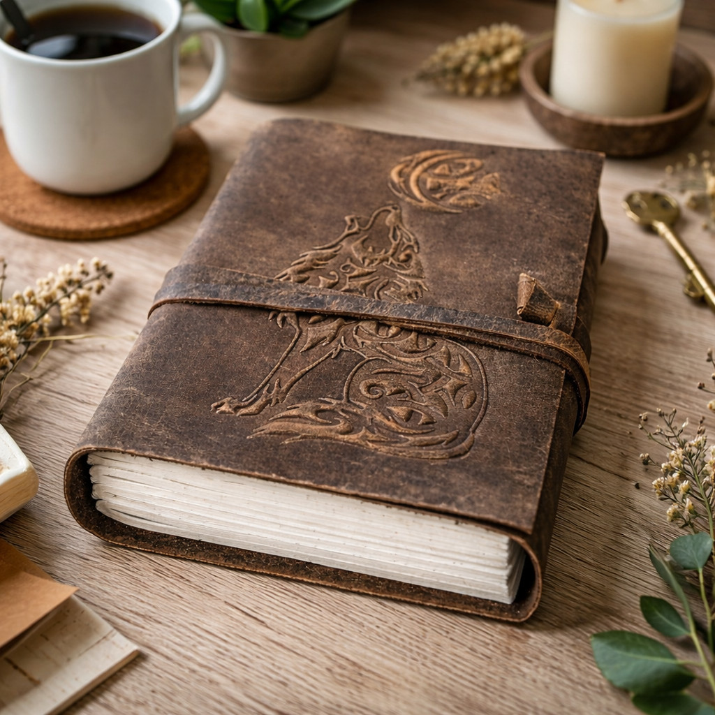 Handmade Leather Diary Notebook 7×5″ with Strap Lock | 200 Lined Pages | Vintage