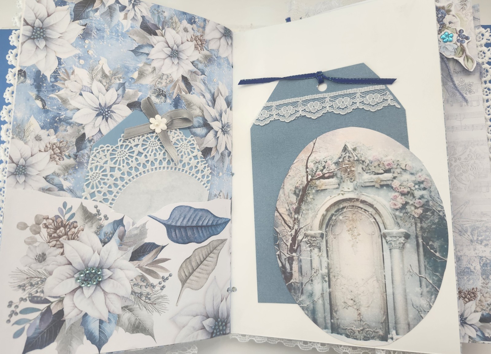 “WINTER JOURNEY” Handmade XL Journal Bejeweled Wintry Blues Keepsake 98pgs