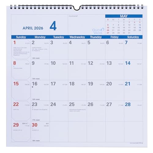 Quo Vadis 2026 Wall Calendar/Wall Planner White Dimensions: 300x300mm PEFC