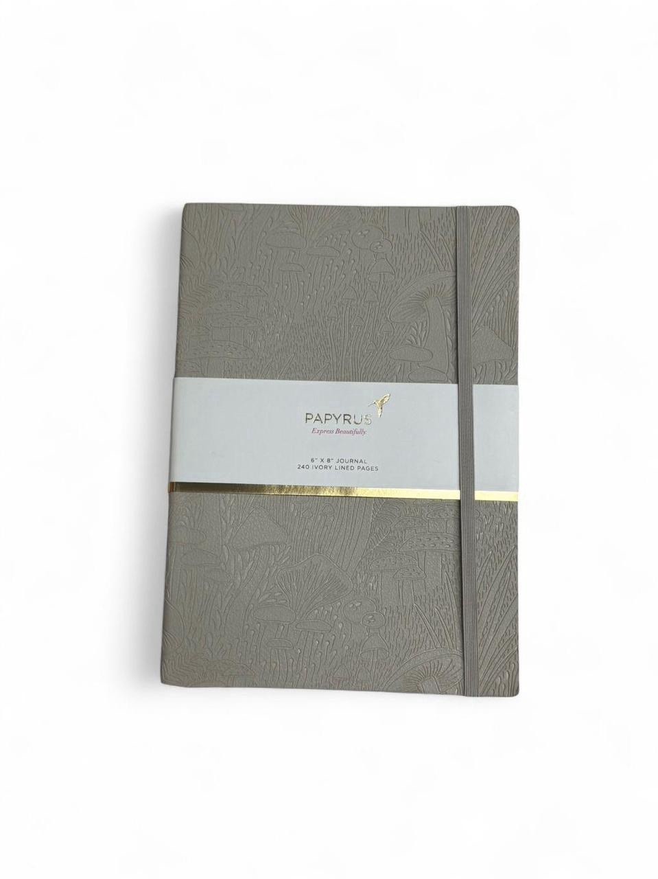 PAPYRUS Grey-Cream Ruled Gilded Notebook 240 Ivory Lined Pages Elastic Band