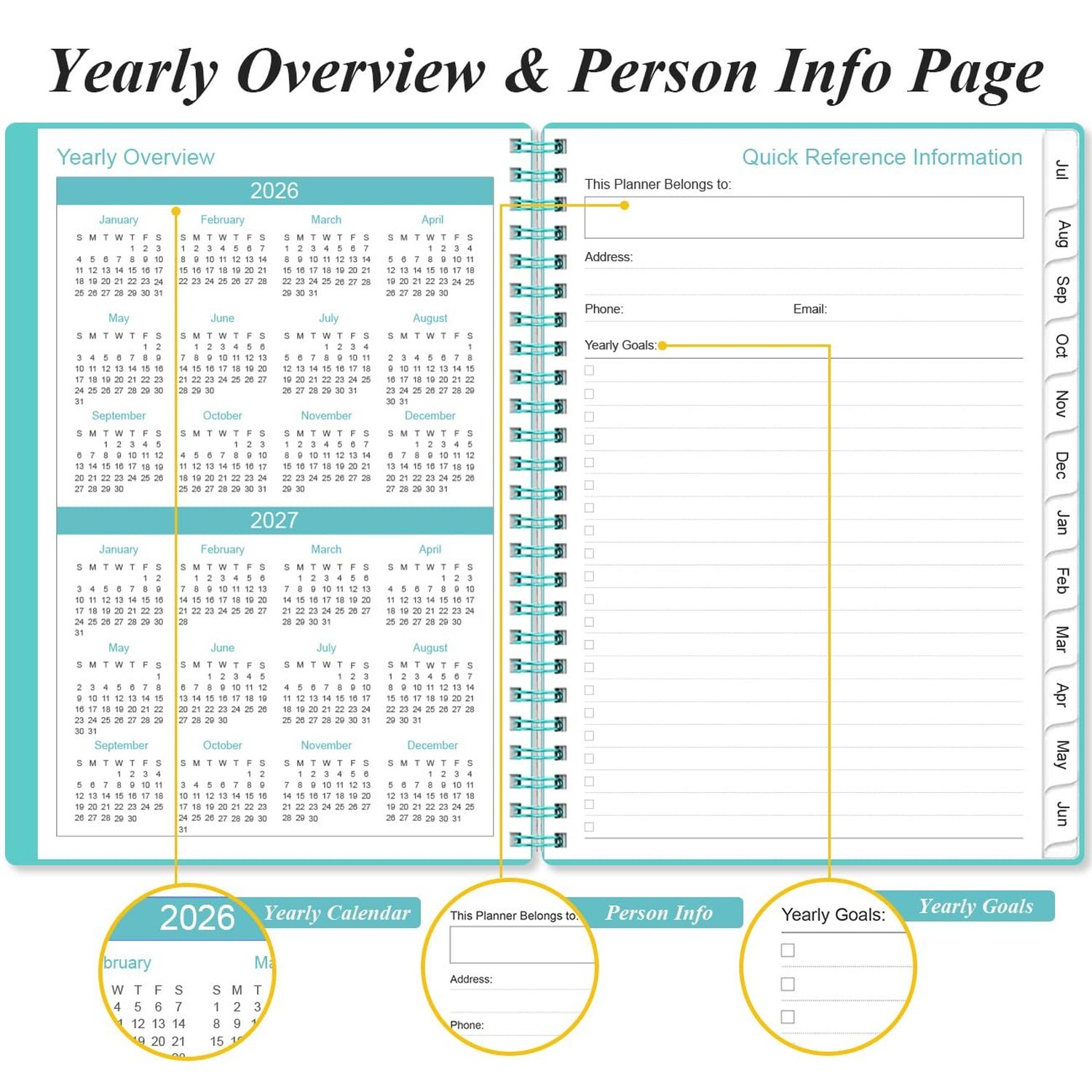 2026-2027 Planner – A5 Weekly & Monthly Planner Spiral Bound, July 2026 – Jun…