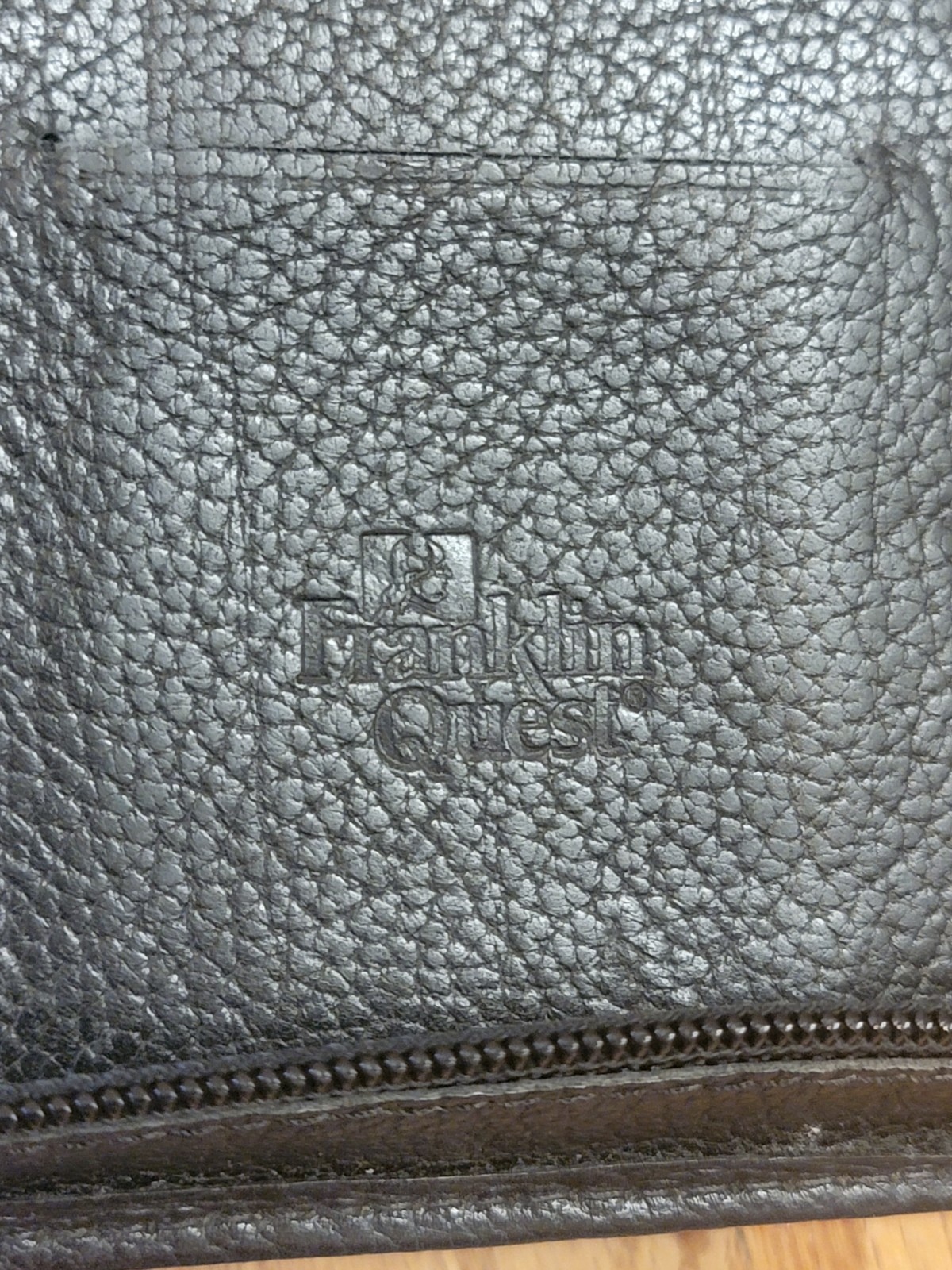 FRANKLIN QUEST Zip Binder 1994 w/ Inserts Vintage 6 Ring Black Top Grain Leather