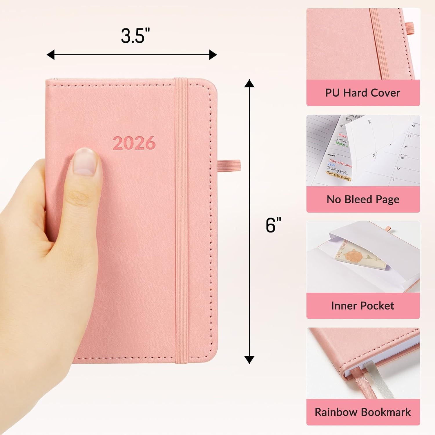 Pocket Planner 2026, Weekly Monthly Planners with Month Tabs for Purse, 3.5″ x 6