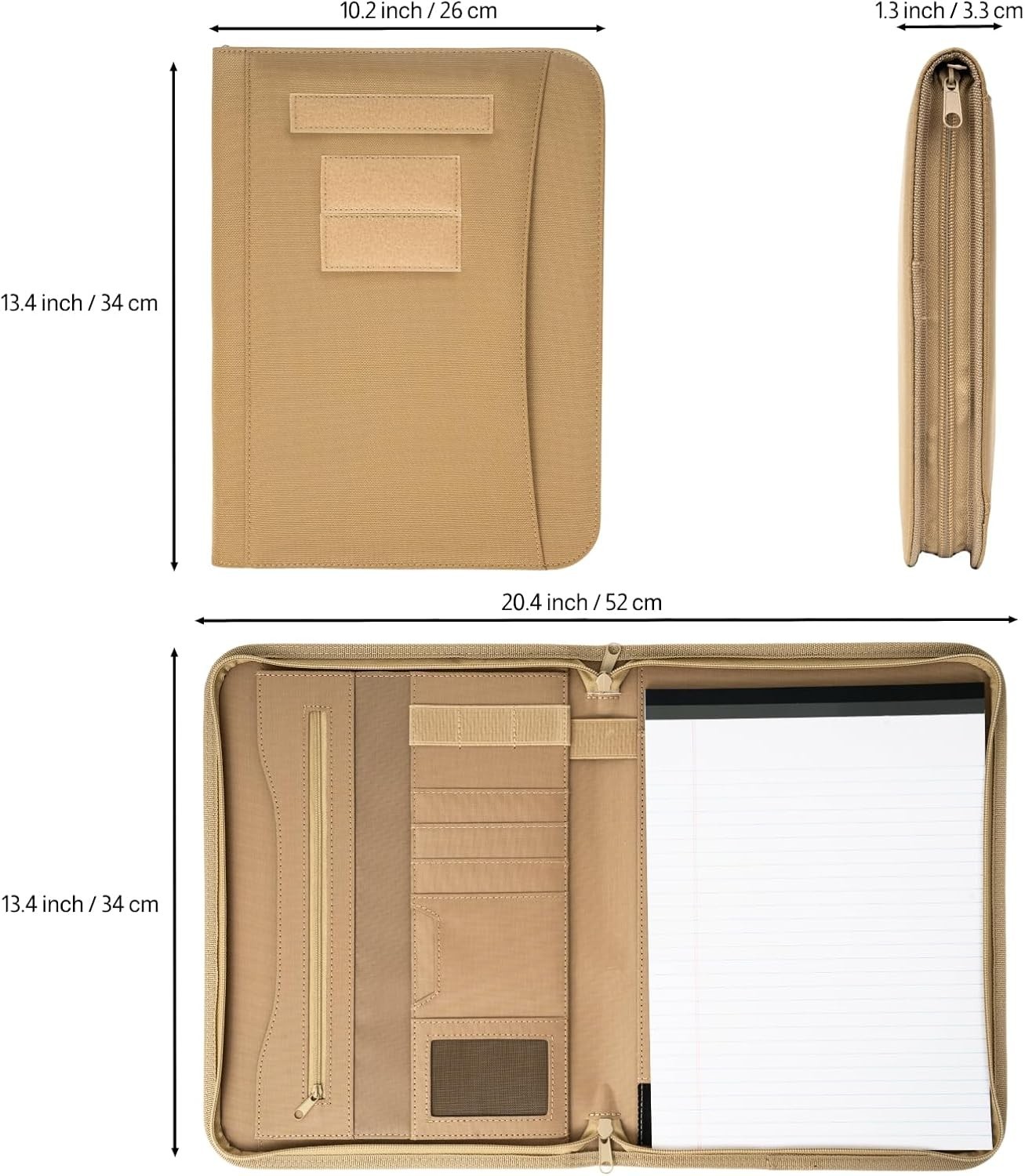 Military Zippered Padfolio & Tactical Notebook Cover W/ Legal Pad A4 Folder