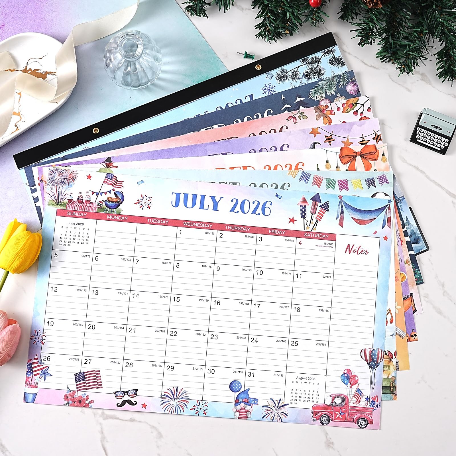 Desk Calendar 2026-2027 – 18 Monthly Large Desk/Wall 17″ x 12″, brown
