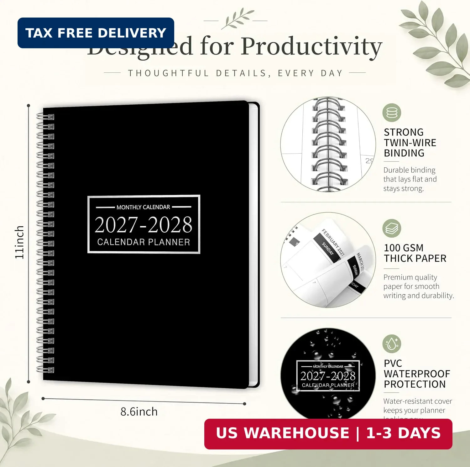 2027-2028 Monthly Planner, Jan 2027-Dec 2028, A4 2027 – Dec Black