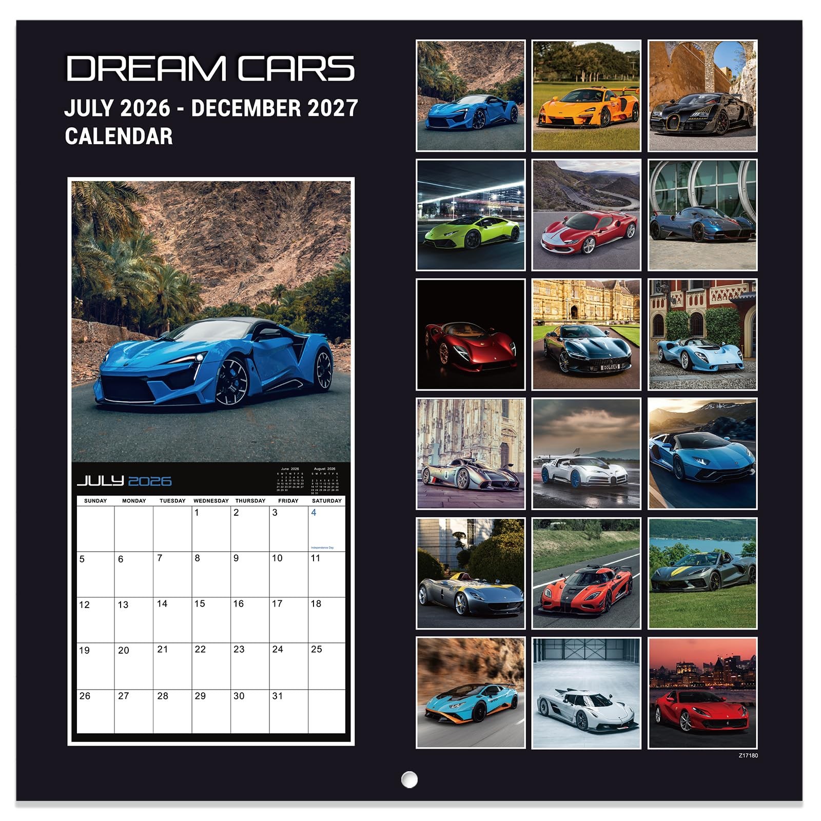 Wall Calendar 2026-2027 – Cars from Jul. 2026 to Dec. 2027, multi