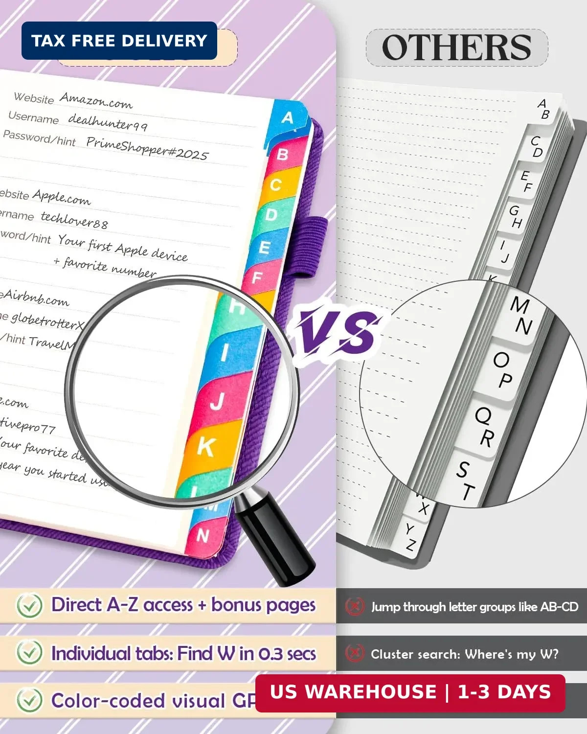 Password Keeper Book with Colorful Alphabetical Tabs, Small Pocket Password Logb
