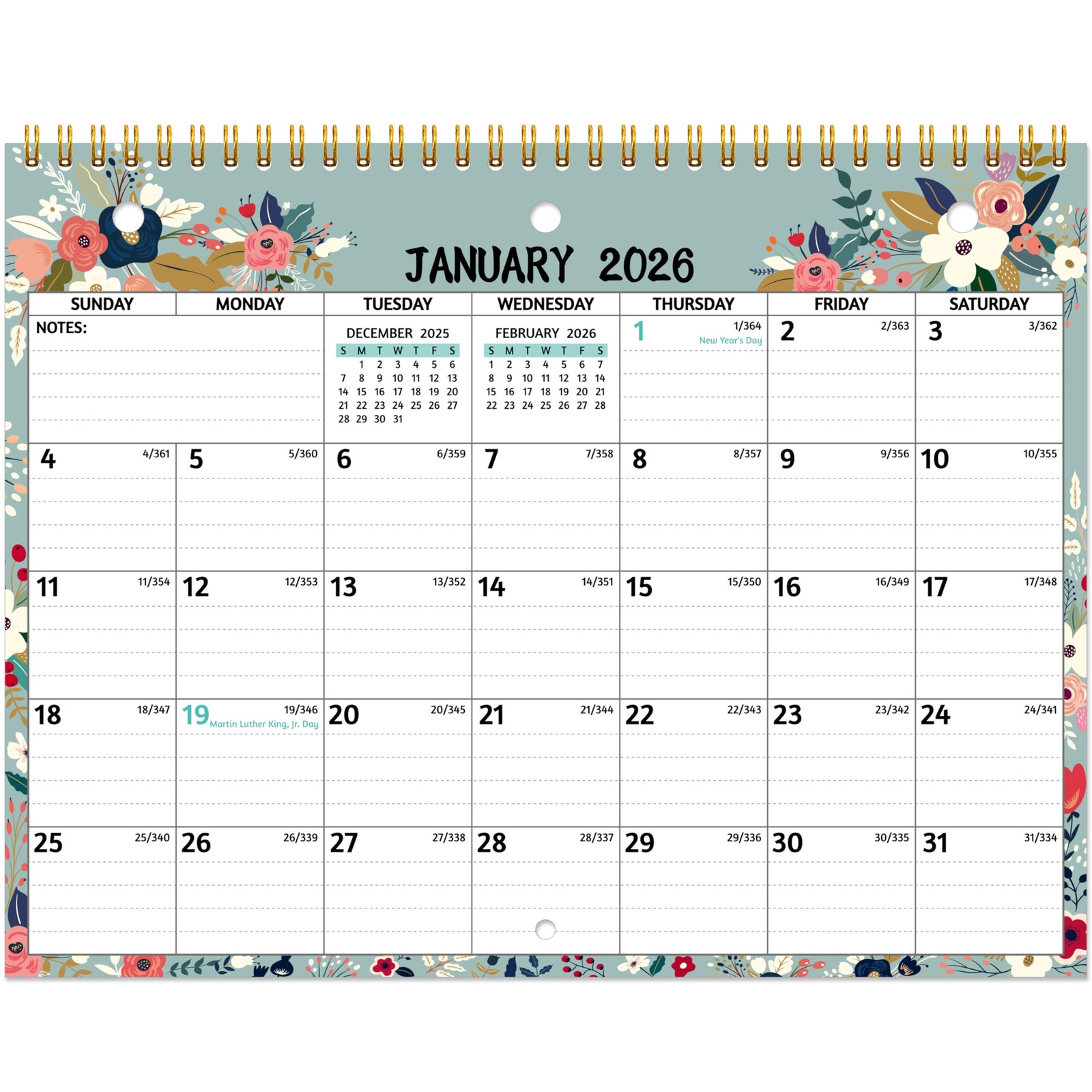 2026 Calendar – 2026 Wall Calendar, 11 x 8.5 In, Jan 2026 – Dec 2026, Small…