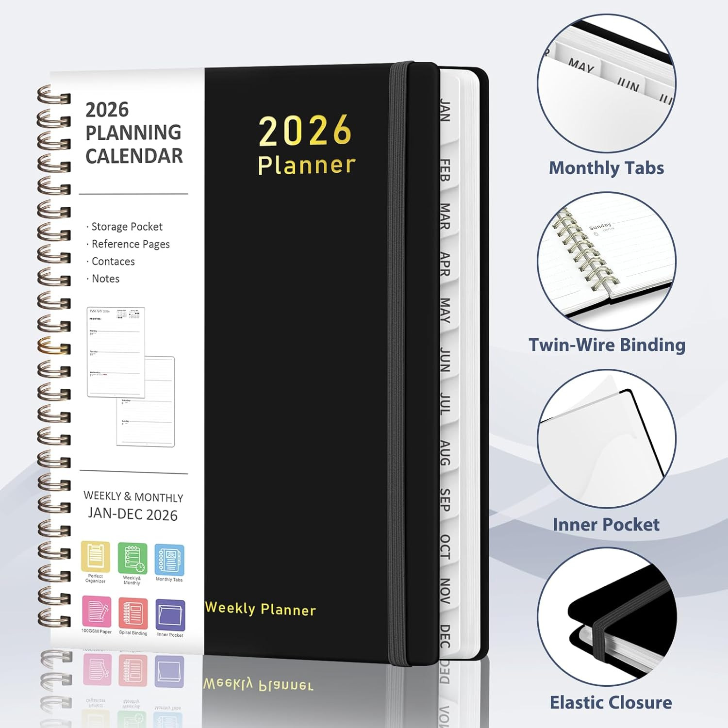 2026 Planner, Weekly and Monthly Calendar Academic Planner, Jan 2026 – Dec 2026,