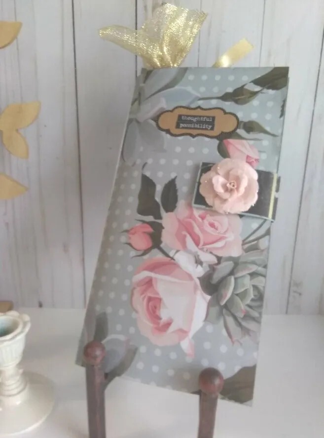 SALE! Handcrafted 10″ Journal Scrapbook Paper Writing Notebook Pink Green Roses