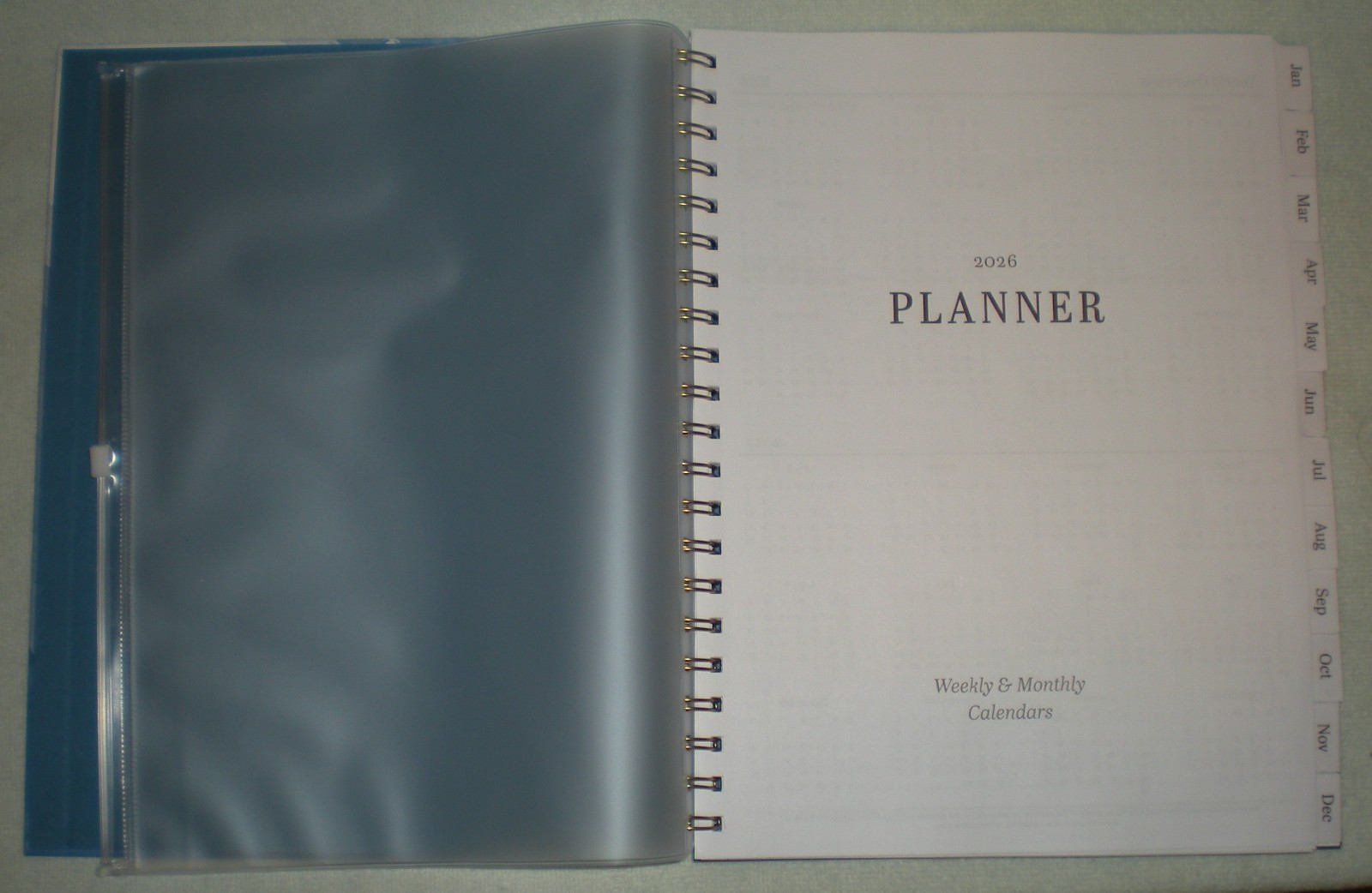 Recollections 2026 Planner Blue Sky Watercolor Wave Gold Spiral Binding 8.5″x11″