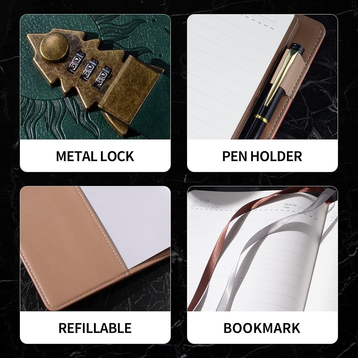 Lock Journal with Pen, A5 240 Pages Diary with Lock, Brown Edge, Refillable, …