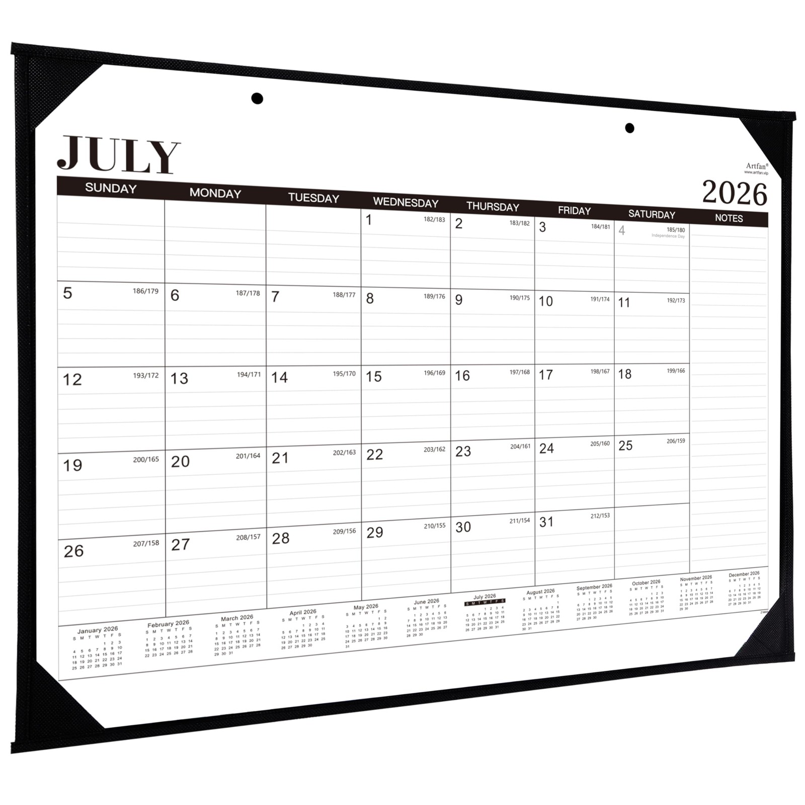 2026-2027 Desk Calendar – 18 Months Large 22″ x 17″, Black