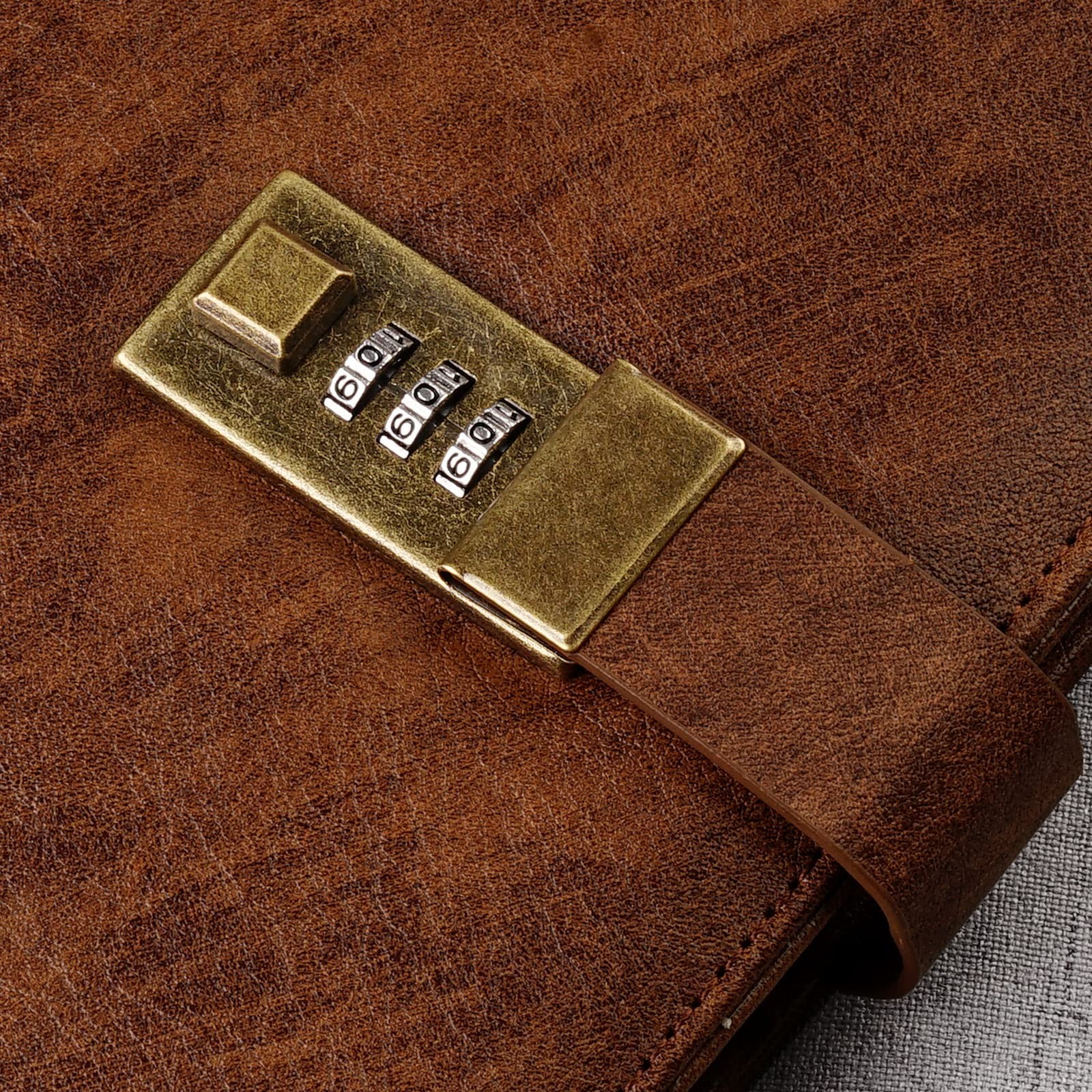 WEMATE Diary with Lock, A5 PU Leather Journal A5（5.8 x 8.6inch）, Brown
