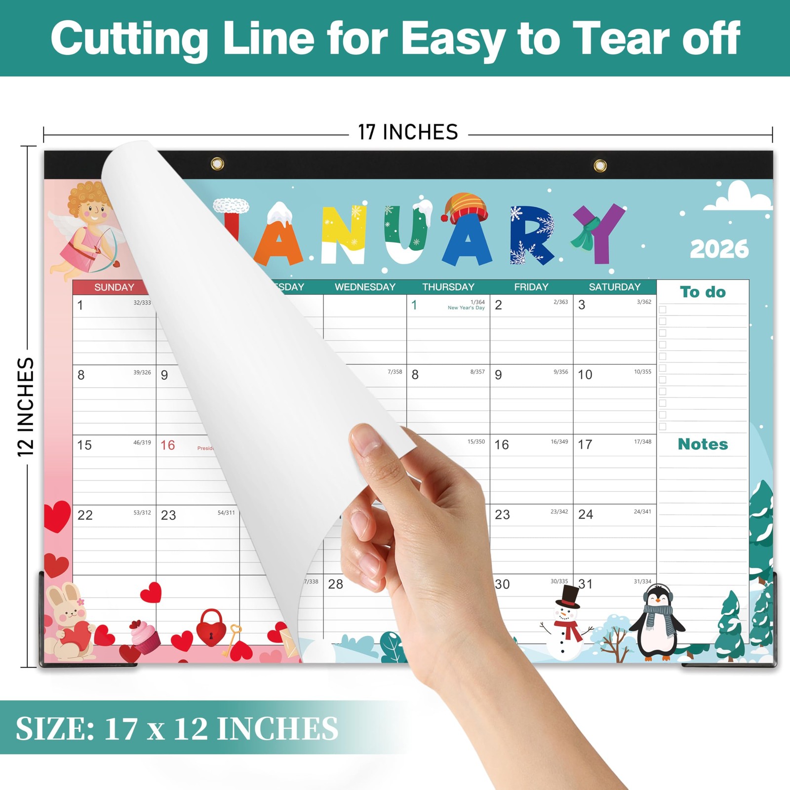 2026 Desk Calendar – Jan 2026 – Dec 2026, 2026 Calendar, 17″ x 12″, x 12″
