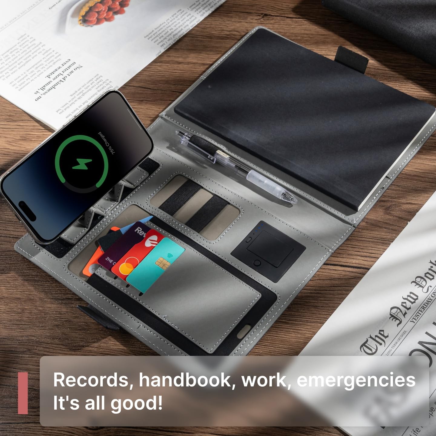 High Performance Planner Professional Notebook with Built-in Power Bank & Wir…