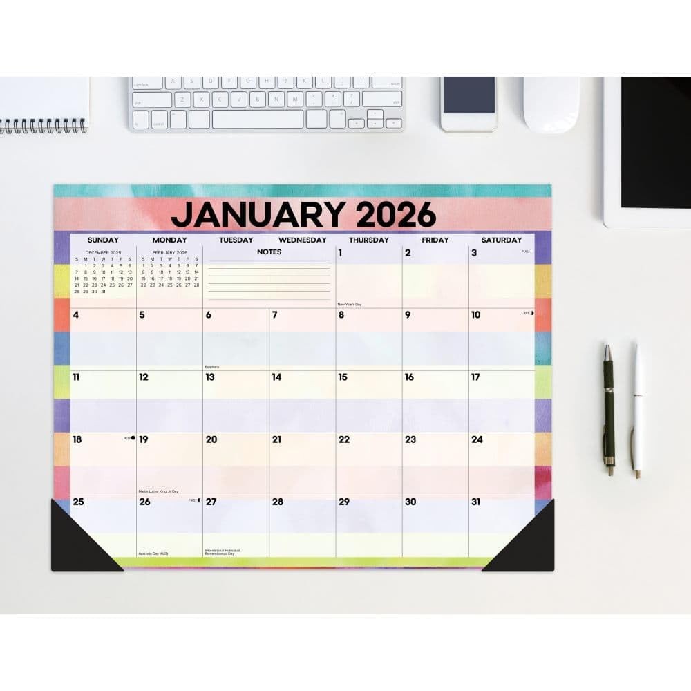 Willow Creek Press Large Monthly Deskpad Calendar, Watercolor Stripe Multi